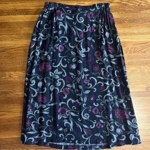 Vtg y2k 2X skirt dark floral rayon long grunge